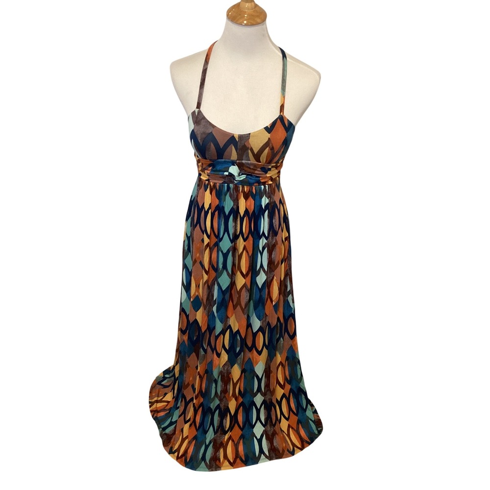 Maeve Anthropologie Geometric Print Halter Maxi‎ Dress Women XXS Petite